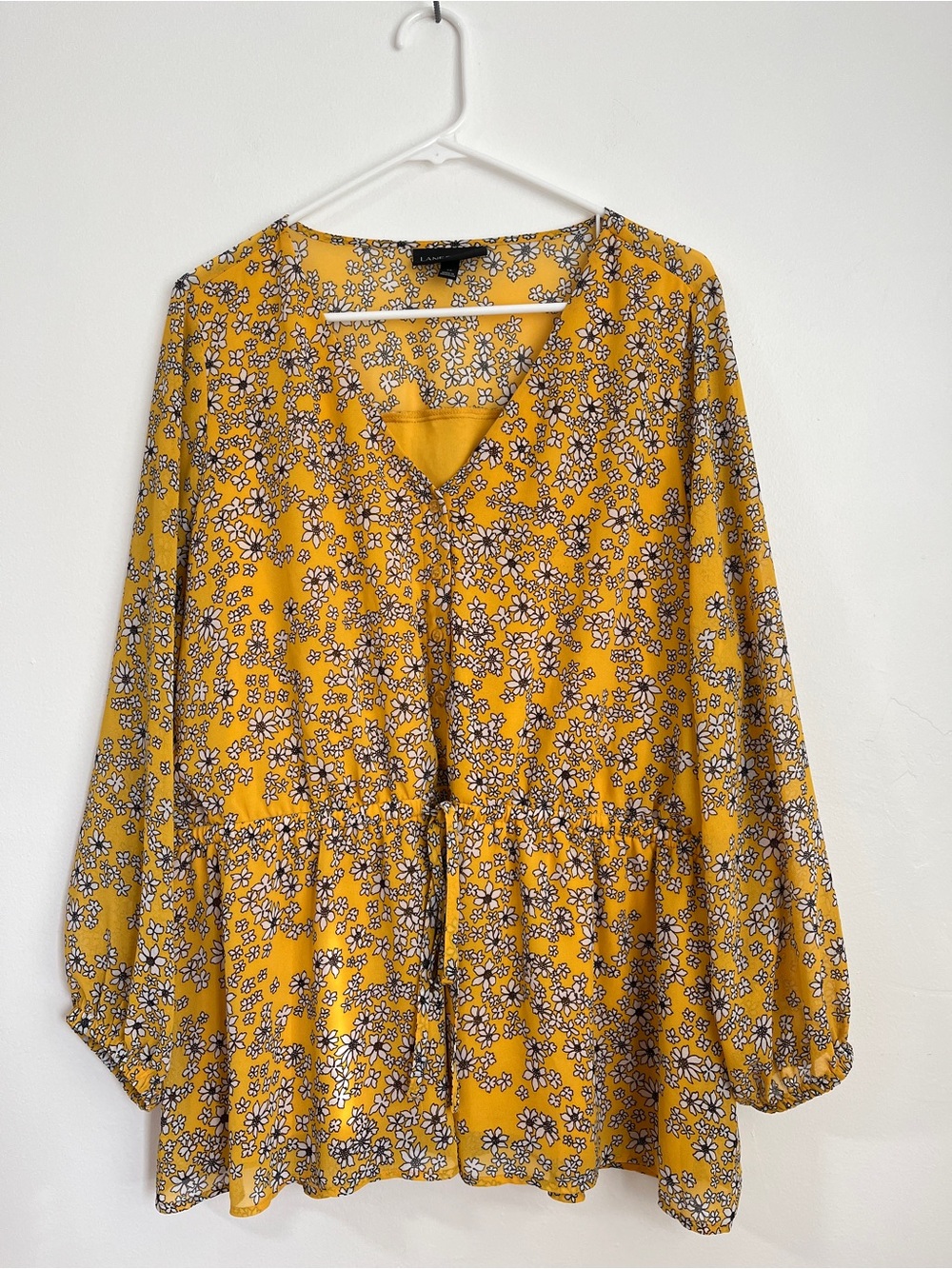 Lane Bryant Yellow Floral Peplum Blouse Tunic Size 16 lined Light Pullover